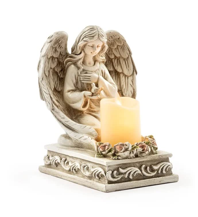 Napco Angel Holding Bird Ivory 7.5 x 6.75 Resin Candle Figurine