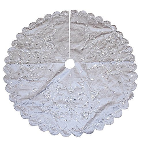 Kurt Adler 48" Silver Hand Embroidery Treeskirt