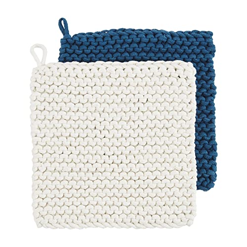 Mud Pie Navy Crochet Pot Holder Set, 8-inch
