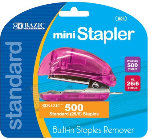 BAZIC Mini Standard (26/6) Stapler w/ 500 Ct. Staples