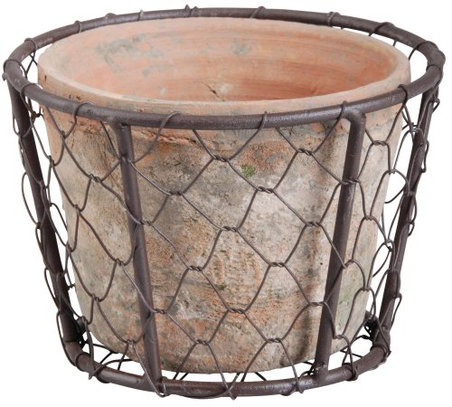 Esschert Design AT10 Aged Terracotta Single Pot with Metal Basket with Handle