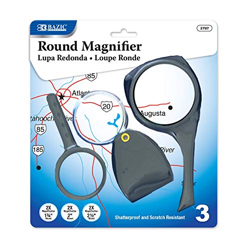 BAZIC Magnifying Glass Sets 2X, Round 2 1/2", 2", 1 3/4", Magnifier for Seniors Book Newspaper Reading Insect Inspection School Science (3/Pack), 1-Pack