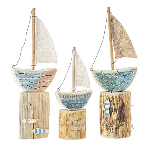 Ganz ME178814 Sailboat Tabletop Decor, Set of 3, Wood and Jute