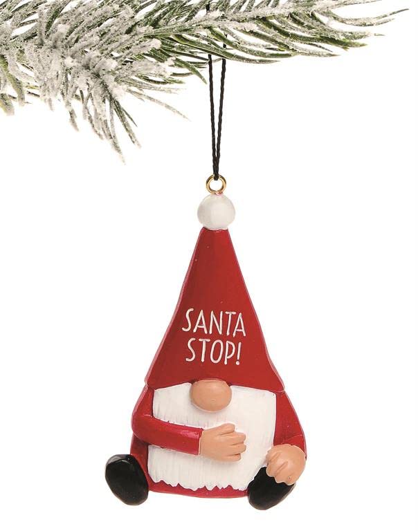 Blossom Bucket 228-52069 Santa Stop Gnome Hanging Ornament, 3.5-inch Height
