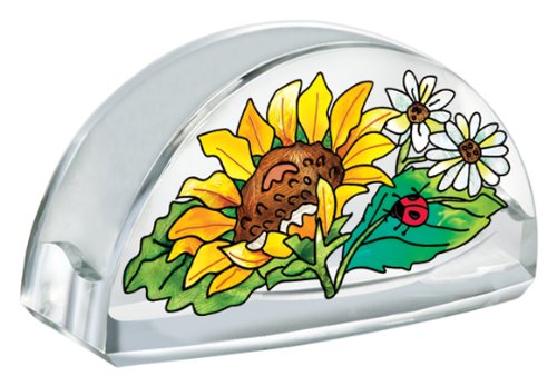 Amia Hand Painted Acrylic Business Card Holder Featuring a Sunflower Design, 4-Inch
