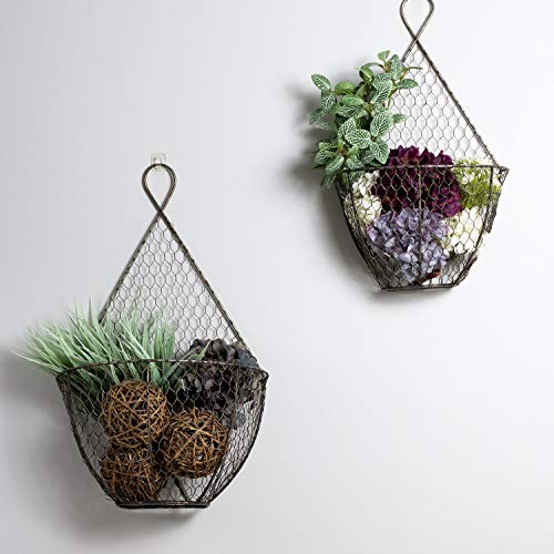 Foreside Home and Garden Set of 2 Metal Wire Hanging Wall Baskets, Gray, 2 Piece