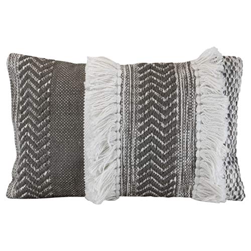 Foreside Home & Garden FIPL09781 Gray Decorative Throw Chevron Pattern Woven 14x22 Outdoor Pillow w/Hand Tied Tassels