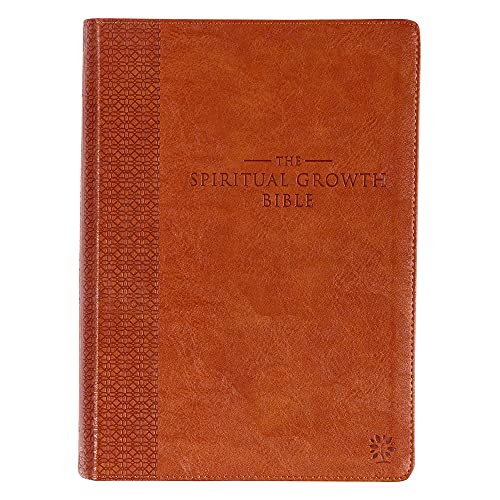 Christian Art Gifts The Spiritual Growth Bible, Study Bible, NLT - New Living Translation Holy Bible, Faux Leather, Walnut Brown