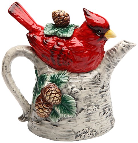 Cosmos Gifts Cosmos 10709 Gifts Cardinal on Birch Tree Ceramic Teapot, 5-7/8-Inch