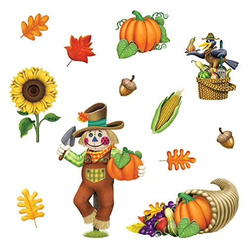 Beistle 90808 12-Piece Fall Thanksgiving Clings-1 Sheet, 12" x 17", Multicolor