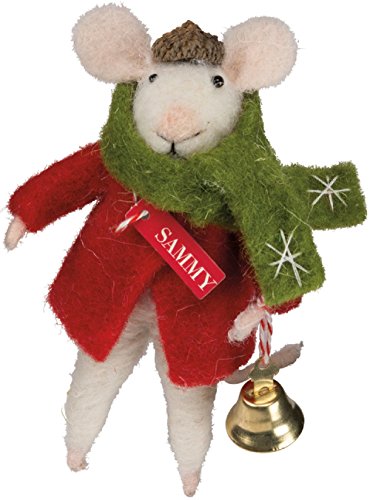 Primitives By Kathy Mouse 4.38 Inches Tall Fabric Sammy with Bell Seasonal Decor
