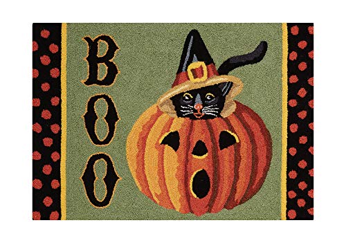 Peking Handicraft 31DS82C03 Halloween Cat and Pumpkin Boo Hook Rug, 3-Foot Width