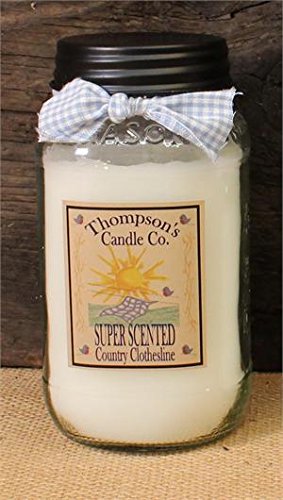 Thompson's Candle cclm Super Scented Country Clothesline Large Mason Jar Candle- Burns 85 Hours, 20 Ounce
