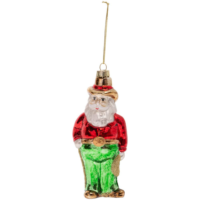 Boston International Christmas Winter Holiday Glass Tree Ornament, 6-Inches, Cowboy Santa