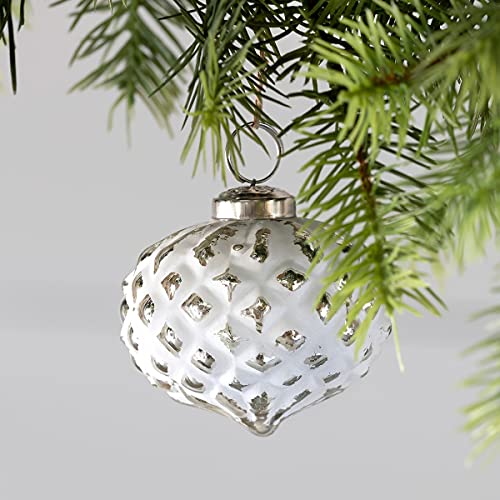 Park Hill Collection XAO10369 Cottage White Textured Ornament, 2.25-inch Diameter, Glass
