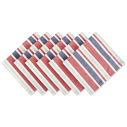 DII Design Patriotic Stripe Collection, Tabletop, 100% Cotton, Machine Washable, Napkin Set, 20x20, Patriotic Stripe, 6 Piece