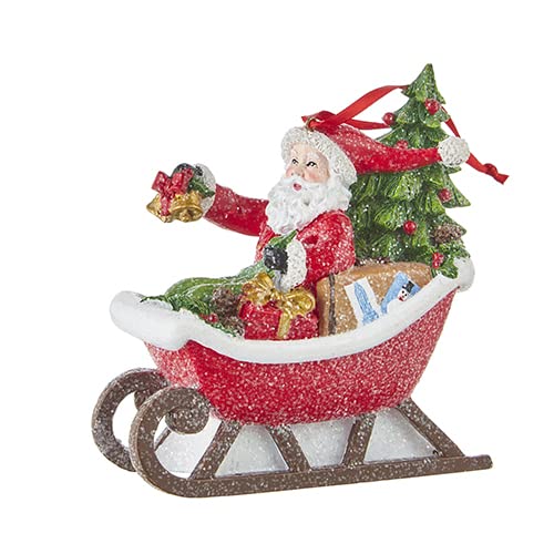 RAZ Imports 2022 Destination Christmas 4.25" Santa in Sleigh Ornament