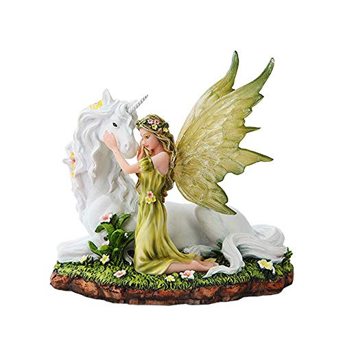 Pacific Trading PTC 7 Inch Green Winged Fairy with Magical Unicorn Statue Figurine