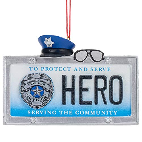 Kurt Adler J8616 Police Hero License Plate Ornament, 3-inch Length, Resin