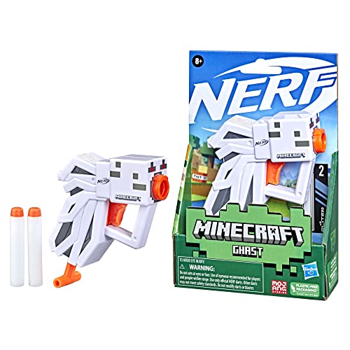 Hasbro NERF MicroShots Minecraft Ghast Mini Blaster, Minecraft Ghast Mob Design, Includes 2 Official Elite Darts, Pull-Down Priming Handle