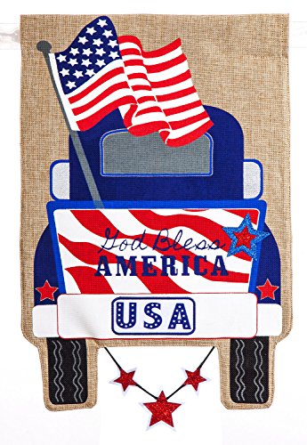Evergreen Flag Patriotic Pickup Truck Garden Burlap Flag - 12.5 x 18 Inches Outdoor Decor For Homes and Gardens