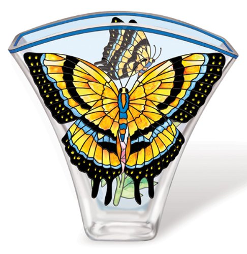 Amia 5617 Whispering Wings Vase, Gold/yellow Butterfly Design, 6-Inch W by 2-Inch L by 5-3/4-Inch H