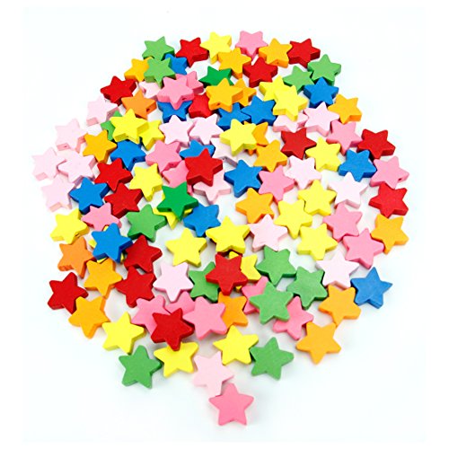 Hygloss Products Colorful Wooden Star Beads - 18mm Bright Colored Decorative Accessories for Art Projects, Beading, and Wood Crafts - 125 Pieces