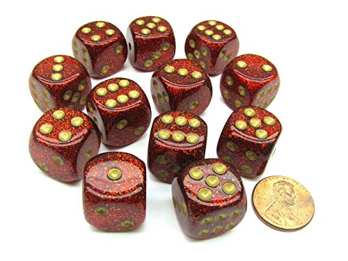 DND Dice Set-Chessex D&D Dice-16mm Glitter Ruby and Gold Luminary Plastic Polyhedral Dice Set-Dungeons and Dragons Dice Includes 12 Dice ‚Äì D6