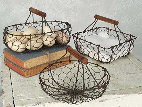 CTW Chicken Wire Baskets in Rust Finish Set of Three