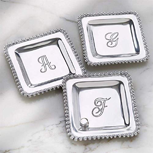 Mud Pie Seasonal Initial Metal Trinket Tray (P), 7" x 7", Aluminum