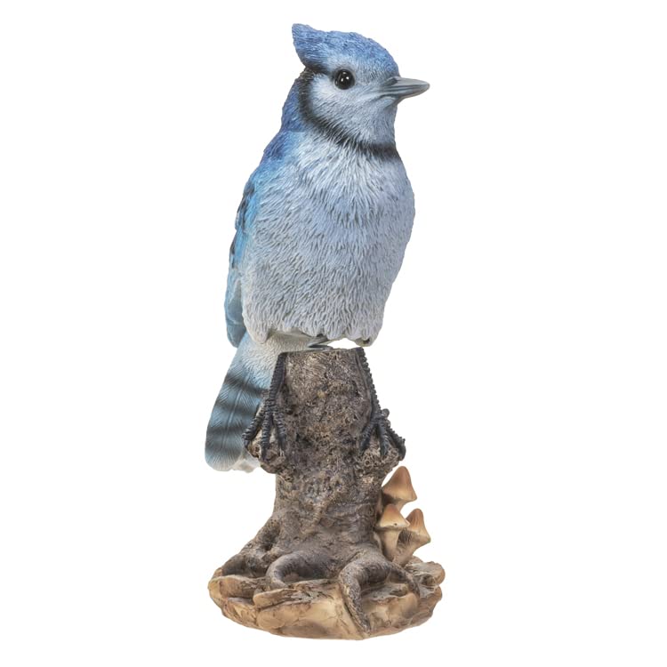 Pacific Trading Giftware Bouncing Blue Jay on Stump Figurine, 6.42-inch Height, Tabletop Decoration