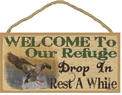 Blackwater Trading Welcome to Our Refuge Mallard Duck Rustic Lodge Cabin Decor 5"x10" Sign Plaque