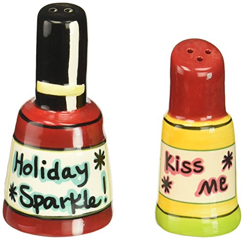 Cosmos Gifts Appletree Design Nail Polish and Lipstick Salt and Pepper Set, 3-Inch