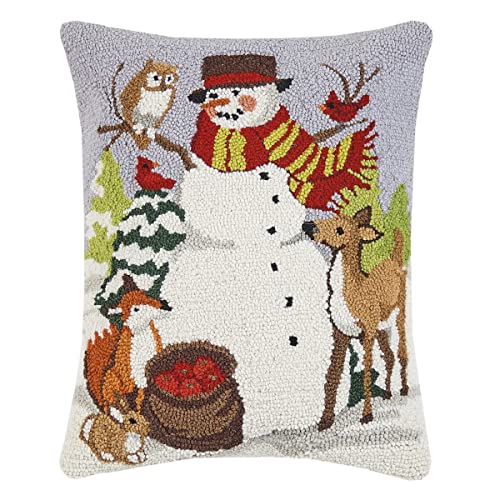 Peking Handicraft 31SW245C20OB Winter Forest Tall Snowm Hook Pillow, Poly Filled, 20-inch Length, Wool and Cotton