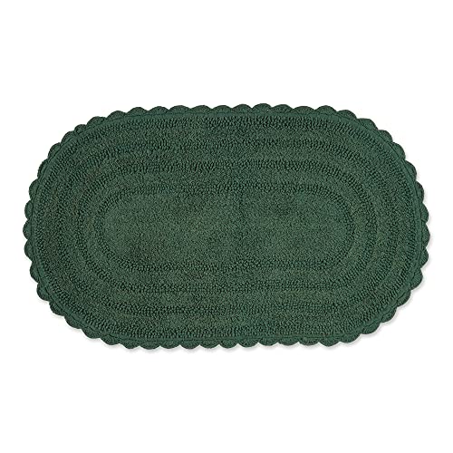 DII Design Crochet Collection Reversible Bath Mat, Large Oval, 21x34, Dark Green