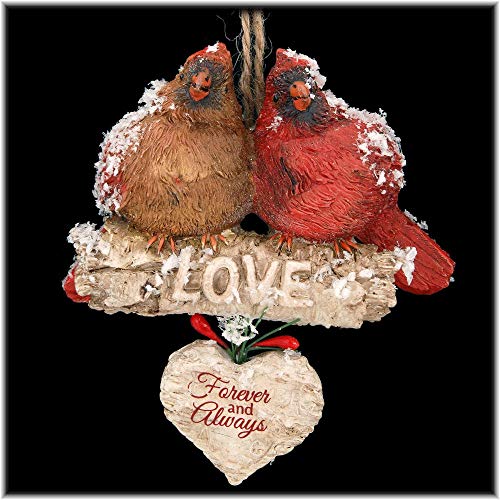 Kurt Adler 4.5" Resin Cardinals ON Birch Branch Orn: "love Forever And Always."
