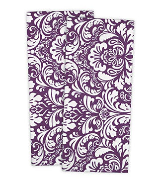 DII Design Cotton Damask Kitchen Dish Towels, 28 x 18" Set of 2, Low Lint Decorative Tea Towel for Everyday Cooking and Baking-Eggplant