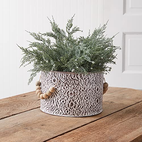 CTW Home Collection 370679 Wildflowers Stamped Metal Bucket with Wood Bead Handles, 9-inch Diameter