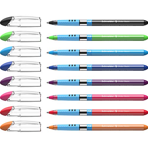 Rediform Schneider Slider Basic XB Ballpoint Pen, Set of 8, Assorted Colors (151298)