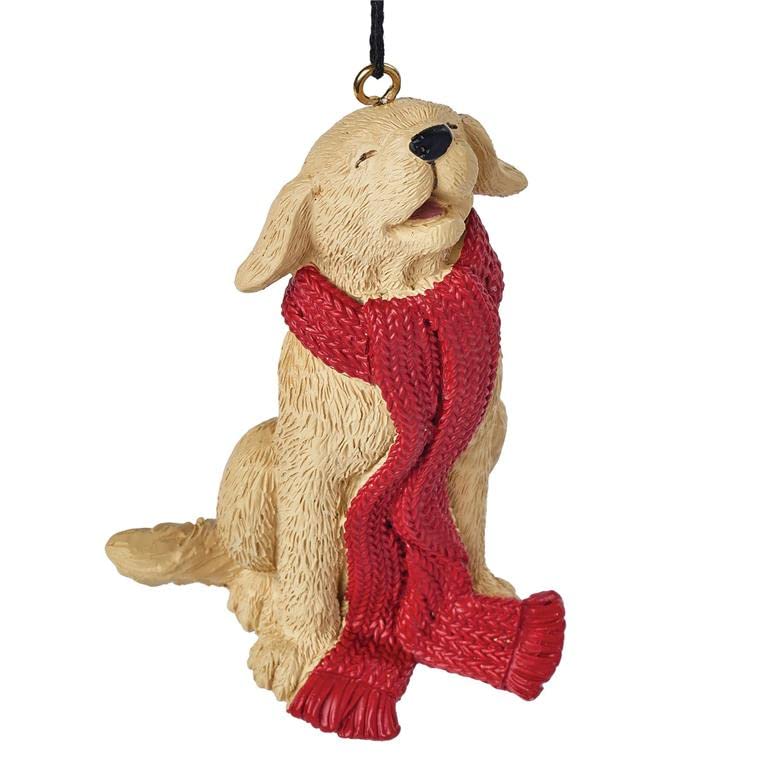 Blossom Bucket Caroling Dog with Red Scarf Christmas Ornament