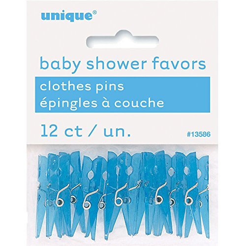 Unique Industries Mini Plastic Blue Clothespin Boy Baby Shower Favor Charms, 12ct
