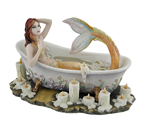 Unicorn Studio Veronese Resin Statues Bathtime by Selina Fenech Golden Tail Mermaid Takes A Bubble Bath Statue 8.25 X 4.5 X 5 Inches White