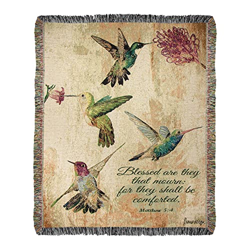 Manual ATHBFLV Tapestry Throw Blanket, 60-inch Length (Hummingbird Floral with Verse)