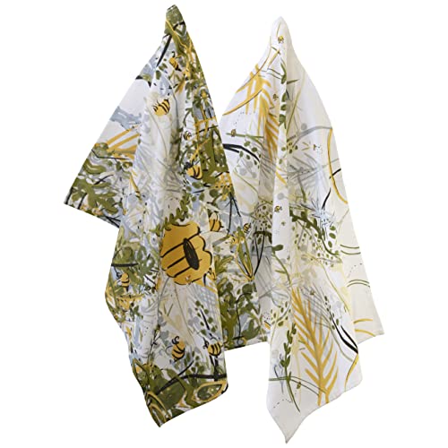 Boston International Cotton Kitchen Dishcloth Tea Towels, Set of 2, 28 x 18-Inches, Bee Haven