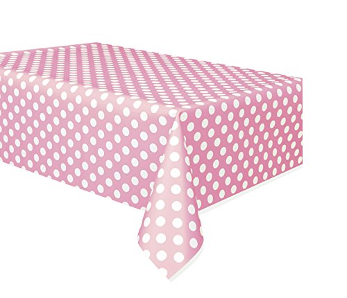 Unique Industries Polka Dot Plastic Tablecloth, 108" x 54", Light Pink