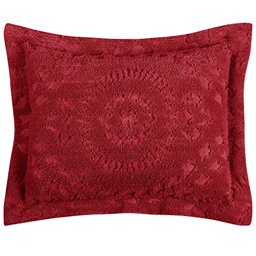 Better Trends Rio Collection is Super Soft and Light Weight in Floral Design 100 Percent Cotton Tufted Unique Luxurious Machine Washable Tumble Dry, Standard Sham, Burgundy