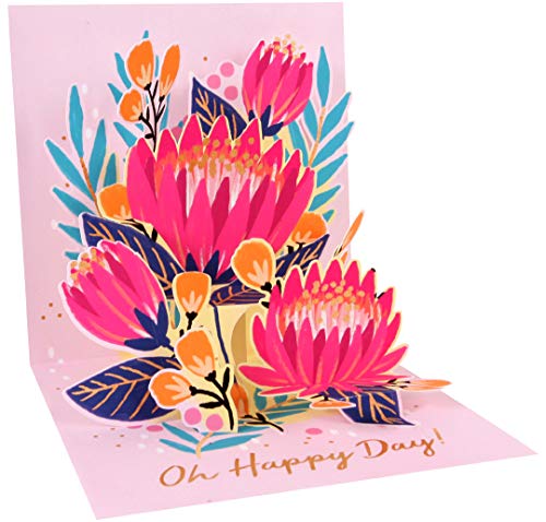 Up With Paper Pop-Up Treasures Greeting Card - Protea (Neon Floral)