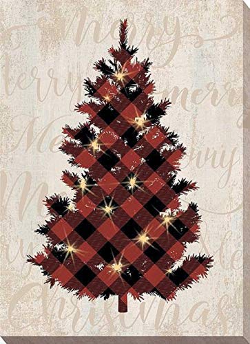 Wild Wings 5084400023 Red Plaid Tree Lighted Wrapped Canvas, 18-inch Height