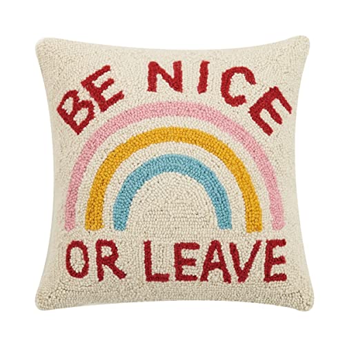 Peking Handicraft 30JES1476C16SQ Be Nice or Leave Hook Pillow, 16-inch Square, Wool and Cotton