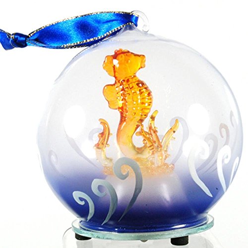 KRZH StealStreet HDD-117 Ss-Ug-Hdd-117, 4" Diameter Seahorse Light Up Glass Ornament, Orange & Blue